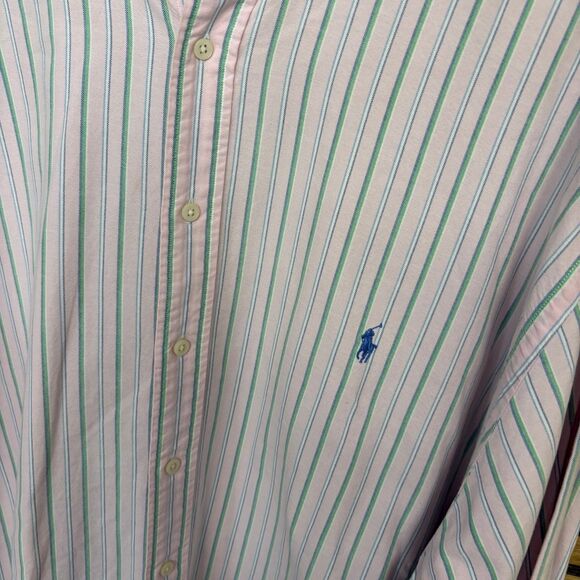 Lauren Ralph Lauren Pink And Green Stripe Button Down Shirt Size 4XLT - Picture 3 of 7